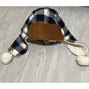 Mud Pie aviator pilot trapper hat blue white check sherpa corduroy 2T 3T 4T 5T